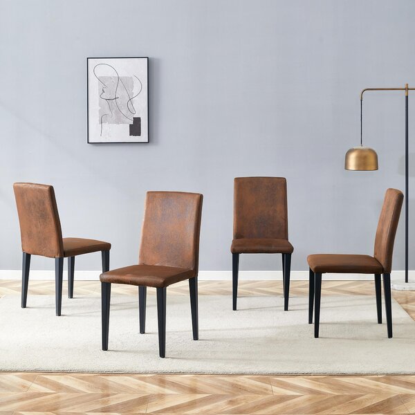 Sada čtyř jídelních židlí, minimalistický design, evropský styl, potažené látkou, kovové nohy, moderní. Béžová barva