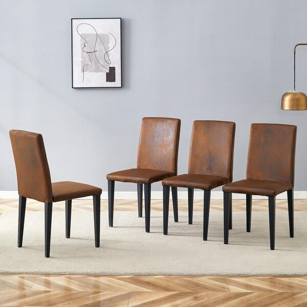 Sada čtyř jídelních židlí, minimalistický design, evropský styl, potažené látkou, kovové nohy, moderní. Béžová barva