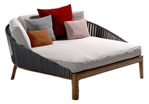 Tribu Teaková postel s nižší područkou Mood, Tribu, 153x142x69 cm, rám teak, výplet lanko barva earthbrown, bez sedáků