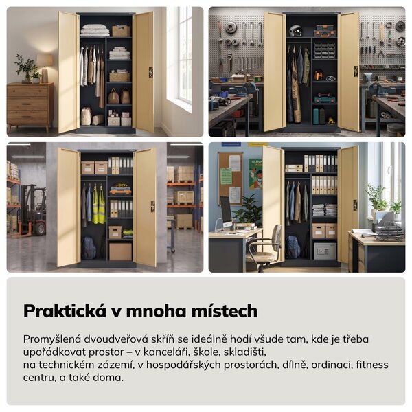 Víceúčelová kovová skříň antracitová / ořech, 900x1850x450 mm: DAWID Eco Design