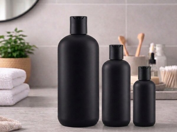 Černá lahvička s disc-top černým uzávěrem Rozměr: 100ml