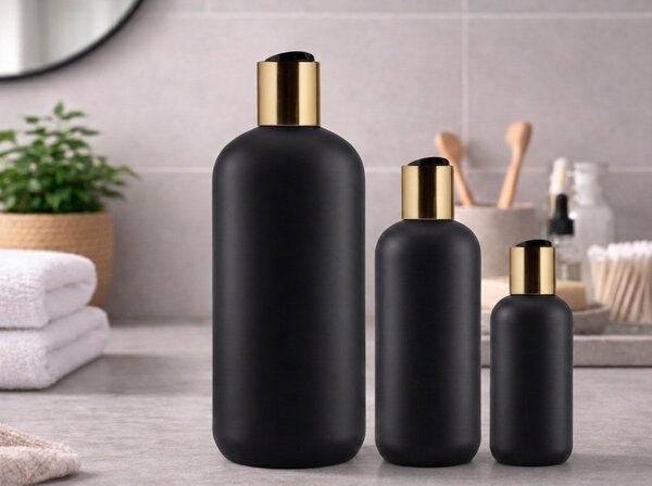 Černá lahvička s disc-top zlatým uzávěrem Rozměr: 100ml