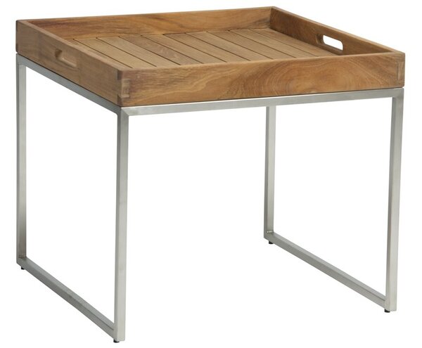 Stern Nerezový stolek s odnímatelným podnosem, Stern, 50x50x45 cm, nerezová ocel, teak