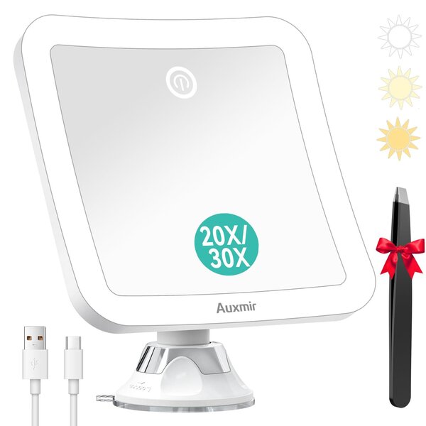 Zrcadlo do make-upu s osvětlením – sada 20 kusů – kosmetické zrcadlo s dobíjecí baterií (2000 mAh) a přísavkou – otočné o 360°