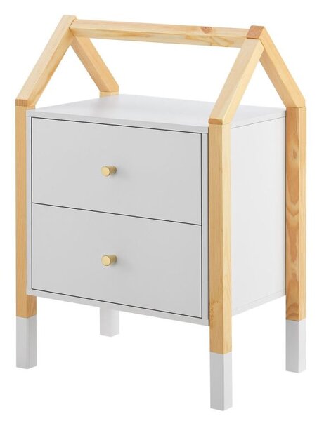 Dětský noční stolek domeček se 2 zásuvkami, bílý