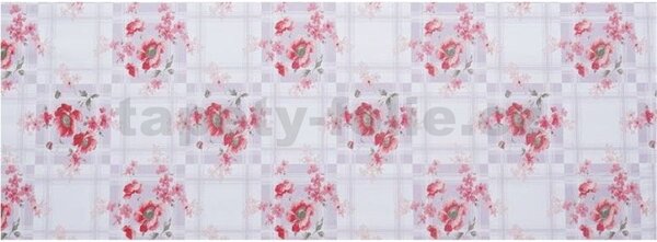 Ubrus PVC 3581378, metráž, 20 m x 140 cm, fialové čtverce s červenými květy, IMPOL TRADE