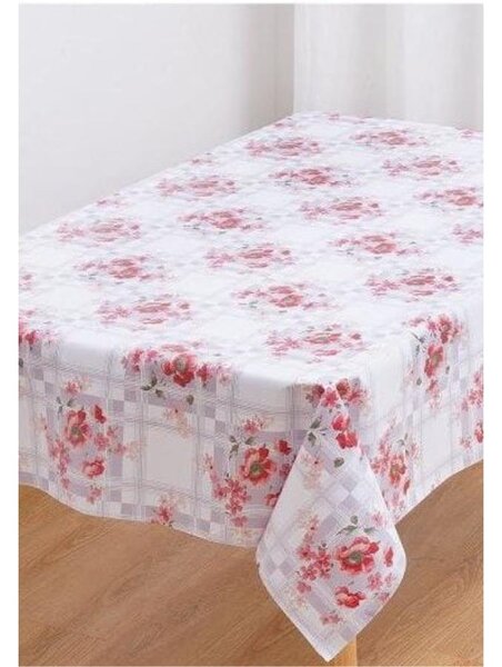 Ubrus PVC 3581378, metráž, 20 m x 140 cm, fialové čtverce s červenými květy, IMPOL TRADE