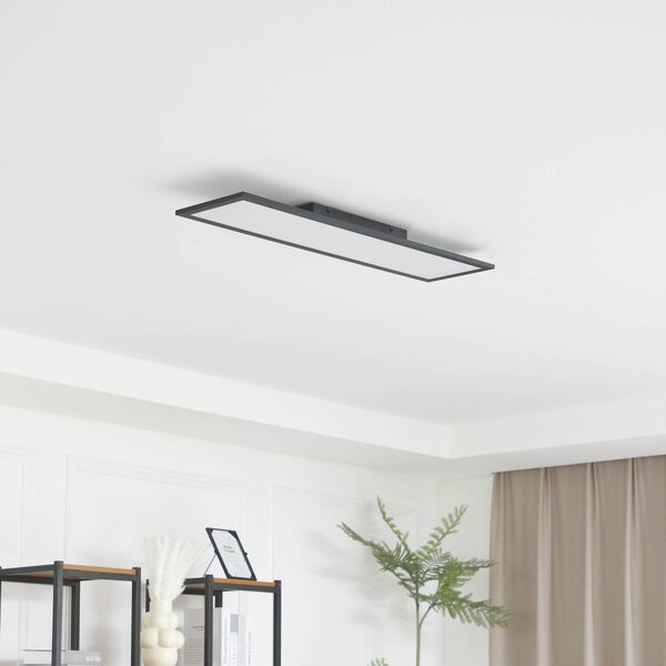 Lindby LED panel Enhife, černý, 80 x 20 cm, kov, 4 000K, Černá, Pracovna / kancelář, Moderní