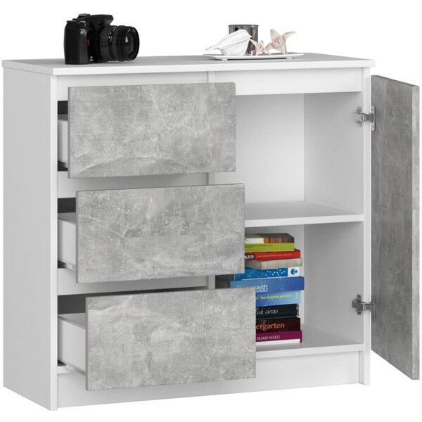 Komoda K80 JERRY 1D 3SZ - bílá/beton