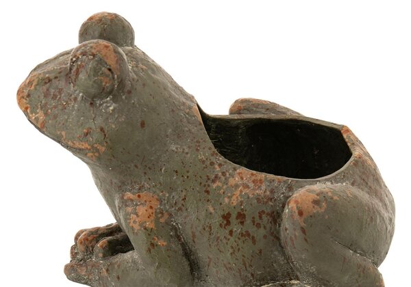 Zelený antik venkovní květináč žába Antiqou - 35*26*27 cm - J-Line by Jolipa