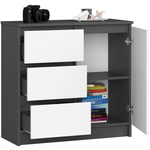 Komoda K80 JERRY 1D 3SZ - grafit/bílá