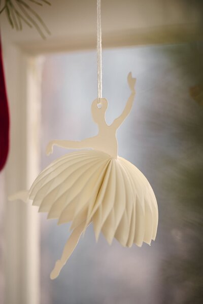 Papírová vánoční ozdoba Ballerina Dance position White 14 cm