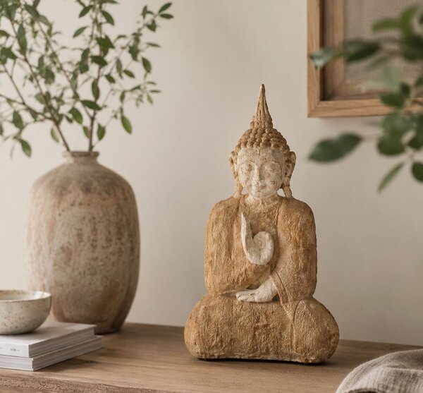 Béžová dekorace sedící Buddha - 24*17*40 cm - J-Line by Jolipa