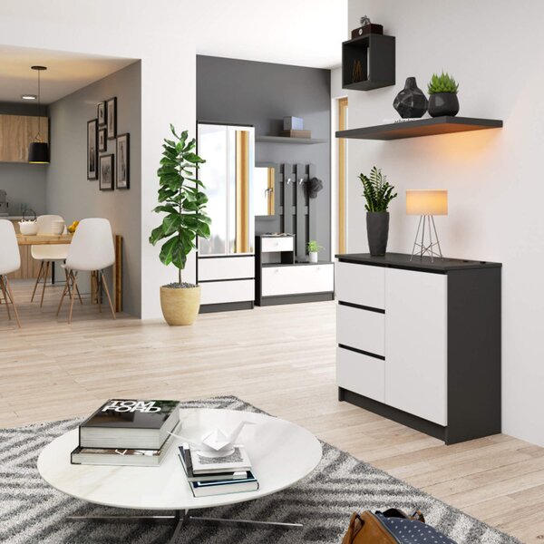 Komoda K80 JERRY 1D 3SZ - grafit/bílá
