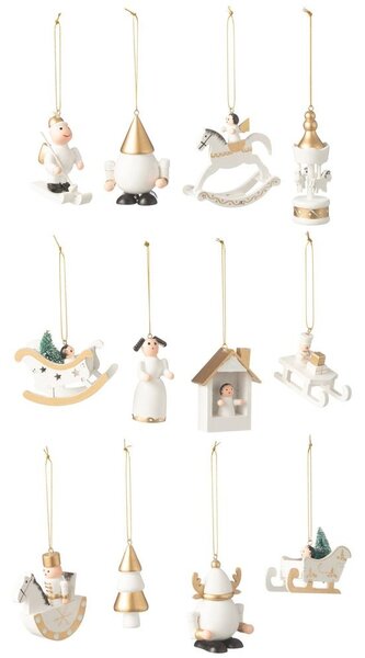 Sada 12 kusů dřevěných vánočních ozdob - 6-9 cm - J-Line by Jolipa