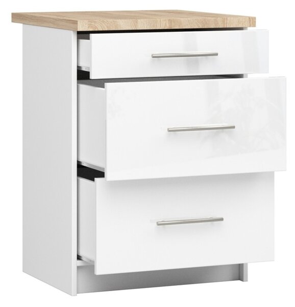 Kuchyňská skříňka OLIVIA S60 3SZ - bílá/bílý lesk