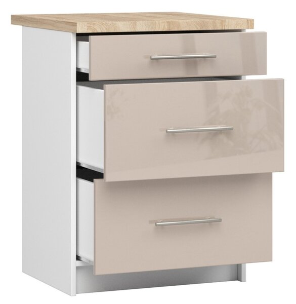 Kuchyňská skříňka OLIVIA S60 3SZ - bílá/cappuccino lesk