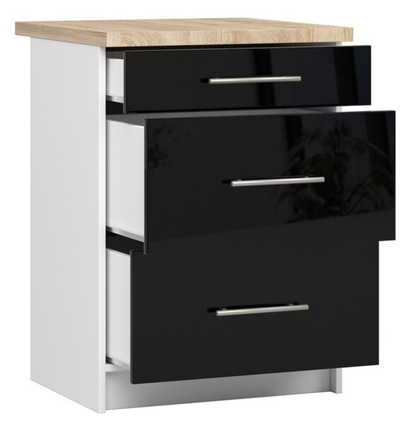 Kuchyňská skříňka OLIVIA S60 3SZ - bílá/ černý lesk