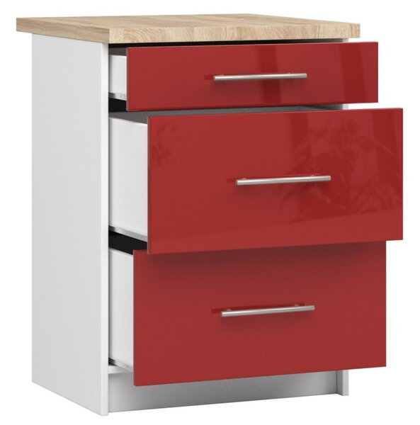 Kuchyňská skříňka OLIVIA S60 3SZ - bílá/červený lesk