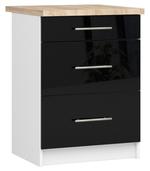 Kuchyňská skříňka OLIVIA S60 3SZ - bílá/ černý lesk