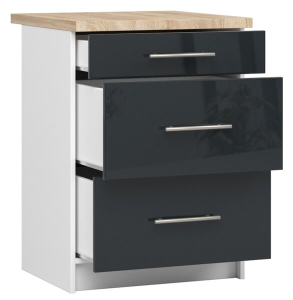 Kuchyňská skříňka OLIVIA S60 3SZ - bílá/grafit lesk