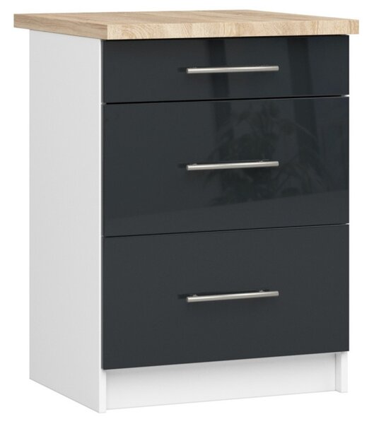 Kuchyňská skříňka OLIVIA S60 3SZ - bílá/grafit lesk