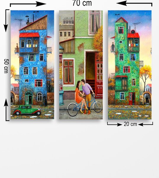 ASIR Obraz na MDF 3ks ROMANTICKÉ BAREVNÉ DOMY 20 x 50 cm
