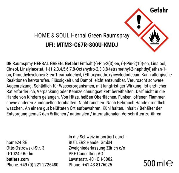 HOME & SOUL Vůně do bytu ve spreji Herbal Green 500 ml