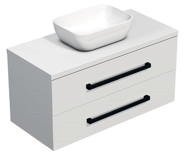 Koupelnová skříňka s černou úchytkou a krycí deskou SAT Cube Way 100x71x46 cm bílá lesk CUBE46C1003BISAT45
