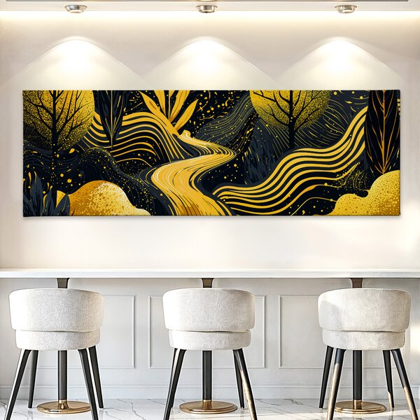 Obraz na plátně - Zlatou cestou k hojnosti FeelHappy.cz Velikost obrazu (šířka x výška): 60 x 20 cm
