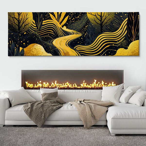Obraz na plátně - Zlatou cestou k hojnosti FeelHappy.cz Velikost obrazu (šířka x výška): 60 x 20 cm