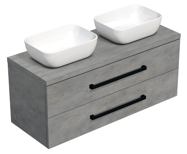 Koupelnová skříňka s černou úchytkou a krycí deskou SAT Cube Way 120x71x46 cm beton mat CUBE46C1203BESAT45