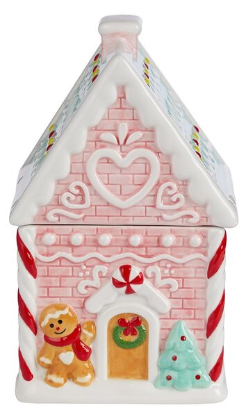 SWEET X-MAS Dóza na sušenky perníková chaloupka - růžová