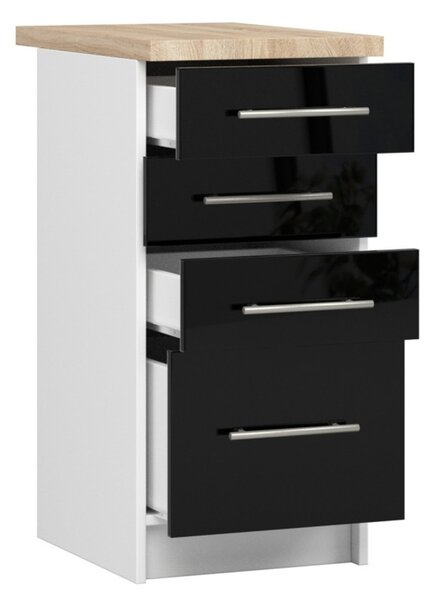 Kuchyňská skříňka OLIVIA S40 SZ4 - bílá/černý lesk