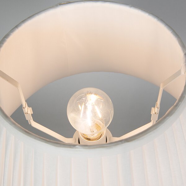 Retro stolní lampa mosazná s plisovaným stínítkem krémová 35 cm - Kaso
