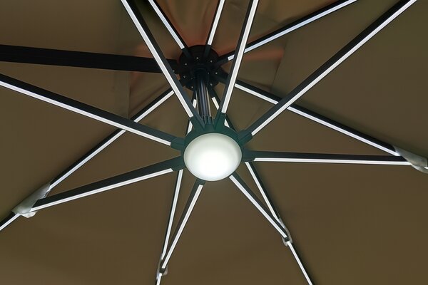 Zahradní slunečník Houseland Vexon s LED osvětlením 300x300 cm světle hnědý