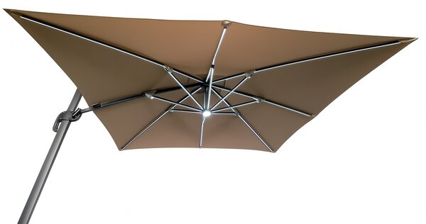 Zahradní slunečník Houseland Vexon s LED osvětlením 300x300 cm světle hnědý