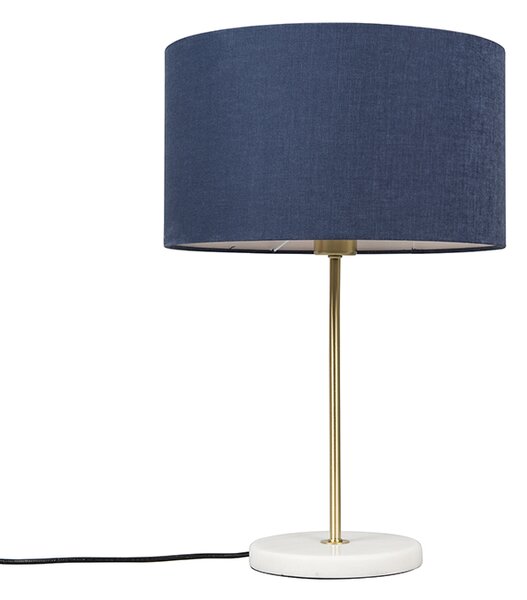 Mosazná stolní lampa s modrým odstínem 35 cm - Kaso