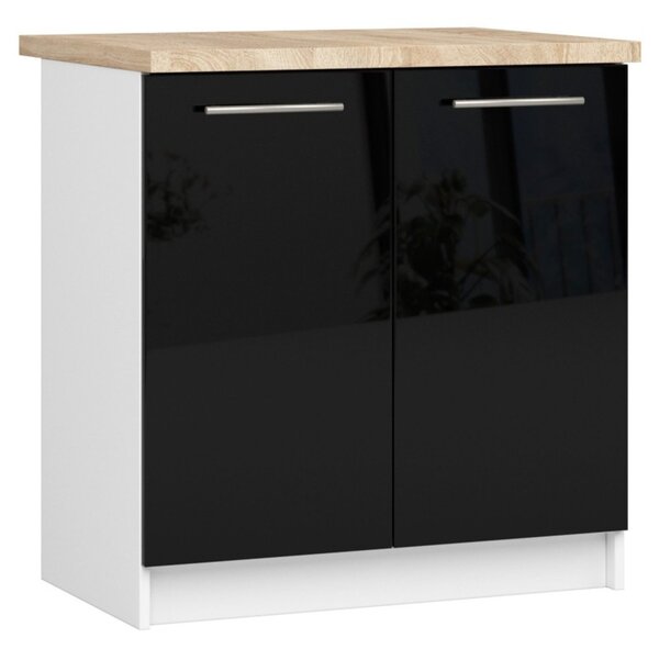 Kuchyňská skříňka OLIVIA S80 2D - bílá/černý lesk