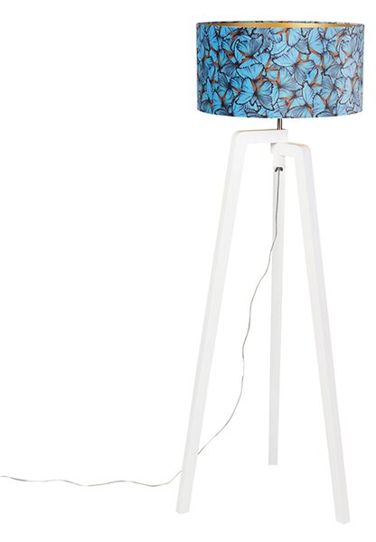 Stojací lampa stativ dřevo s motýlovým sametovým odstínem 50 cm - Puros