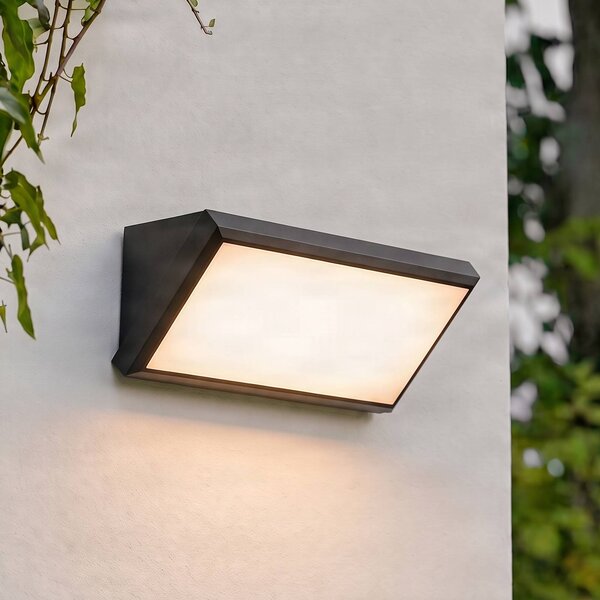 Lindby Venkovní nástěnné svítidlo LED Abby, senzor, IP65, tmavě šedé, Černá, Plast, Moderní, Nástěnné bodové svítidlo