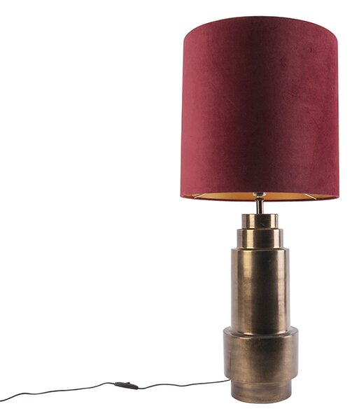 Stolní lampa ve stylu art deco bronzový sametový odstín červená se zlatem 50cm - Bruut
