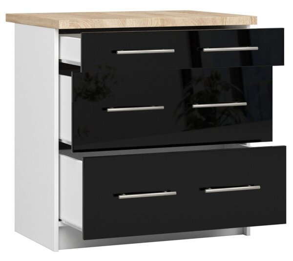 Kuchyňská skříňka OLIVIA S80 3SZ - bílá/černý lesk