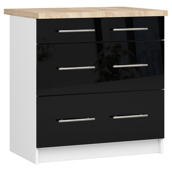 Kuchyňská skříňka OLIVIA S80 3SZ - bílá/černý lesk