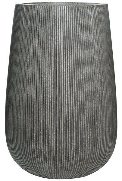 Pottery Pots Venkovní květináč kulatý Patt high M, Dark Grey (barva tmavě šedá, svislé pruhy), kolekce Ridged, materiál Ficonstone, průměr 44 cm x v 66 cm, objem cca 83 l