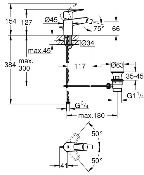 GROHE BauLoop - Páková bidetová baterie, DN 15, Chrom 23338001
