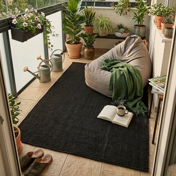 Hanse Home, Kusový koberec Bouclé Jute 105976 Black, 120x170, černá, chodba / předsíň