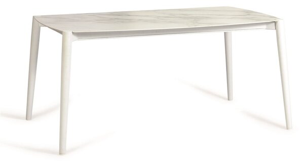 Diphano Hliníkový jídelní stůl Icon, Diphano, obdélníkový 164x96x75 cm, rám hliník barva bílá (white), deska keramika dekor bílý mramor (carrara white)