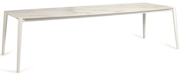 Diphano Hliníkový jídelní stůl Icon, Diphano, obdélníkový 292x104x75 cm, rám hliník barva bílá (white), deska keramika dekor bílý mramor (carrara white)