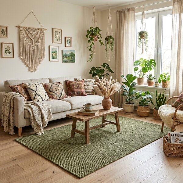 Hanse Home, Kusový koberec Bouclé Jute 105977 Jungle Green, 60x90, zelená, chodba / předsíň